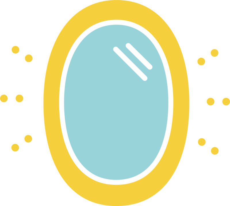 Icon depicting a blue mirror with yellow dots eminating from the center