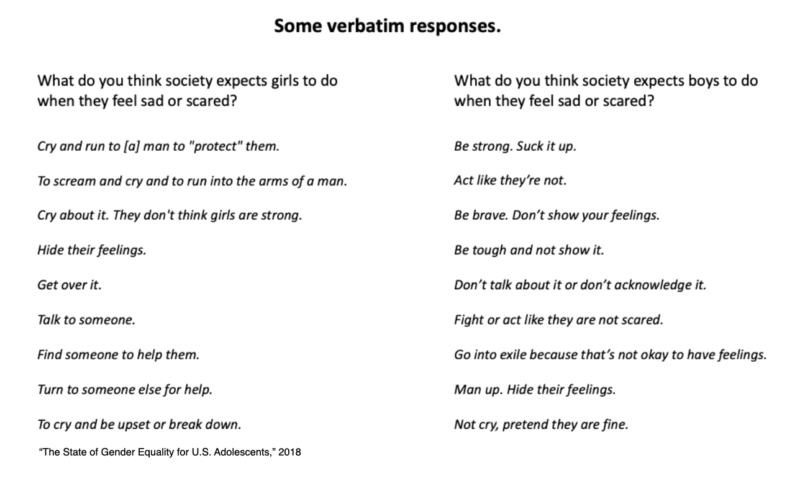 Verbatim responses about gender from a Plan USA survey. 