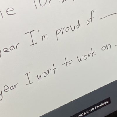 Image of iPad that says "This year I'm proud of" and "This year I want to work on"