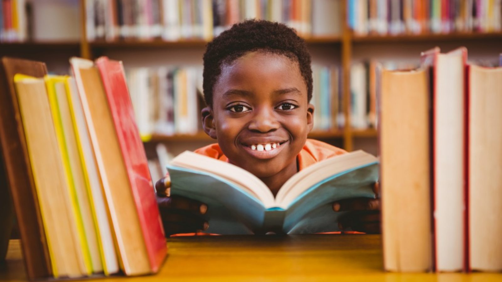 children reading in library