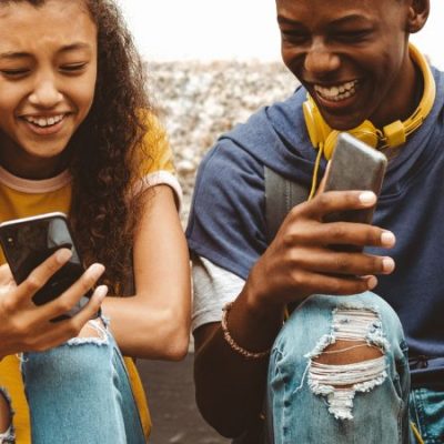 Teens on social media on their phones